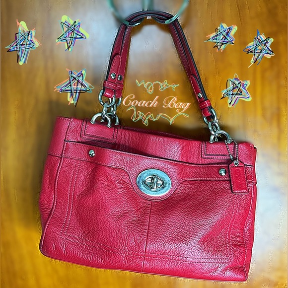 Coach red leather Turnlock tote- Used in good shape